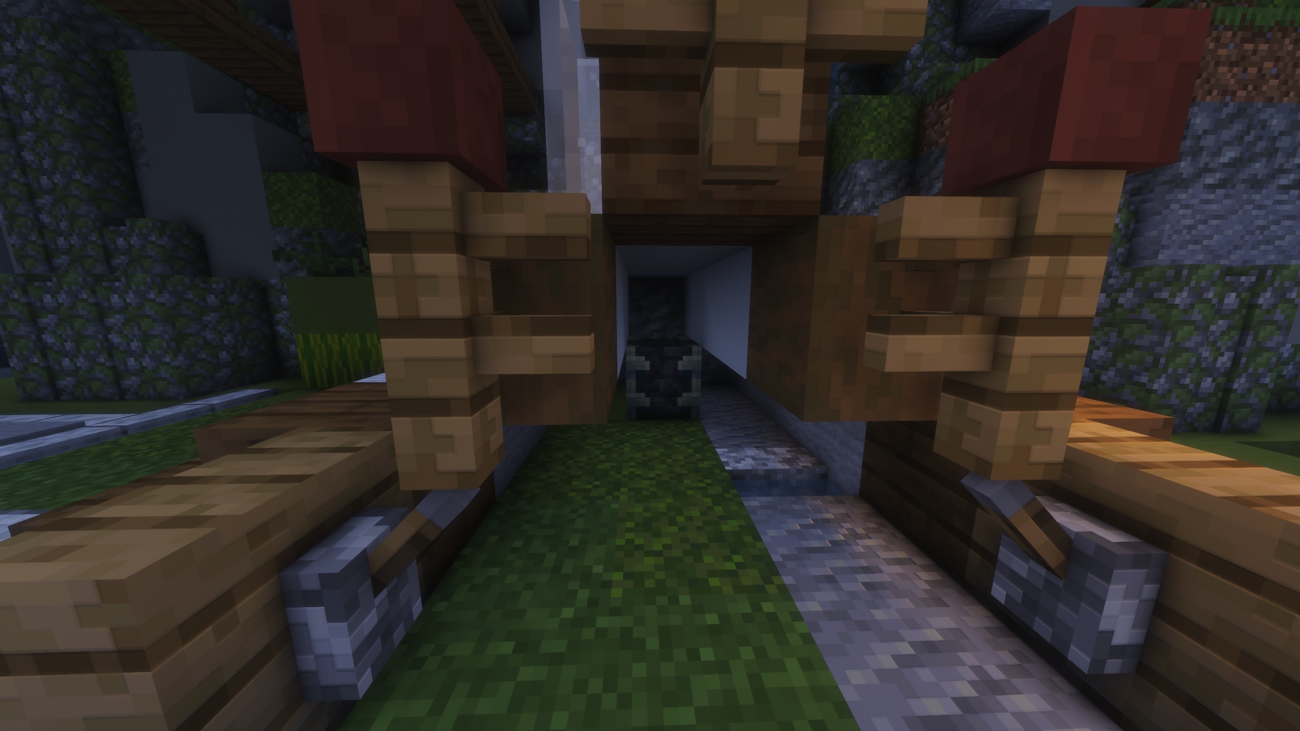 Dungeon Deepslate block tucked under a wooden structure in Dungeon Farm