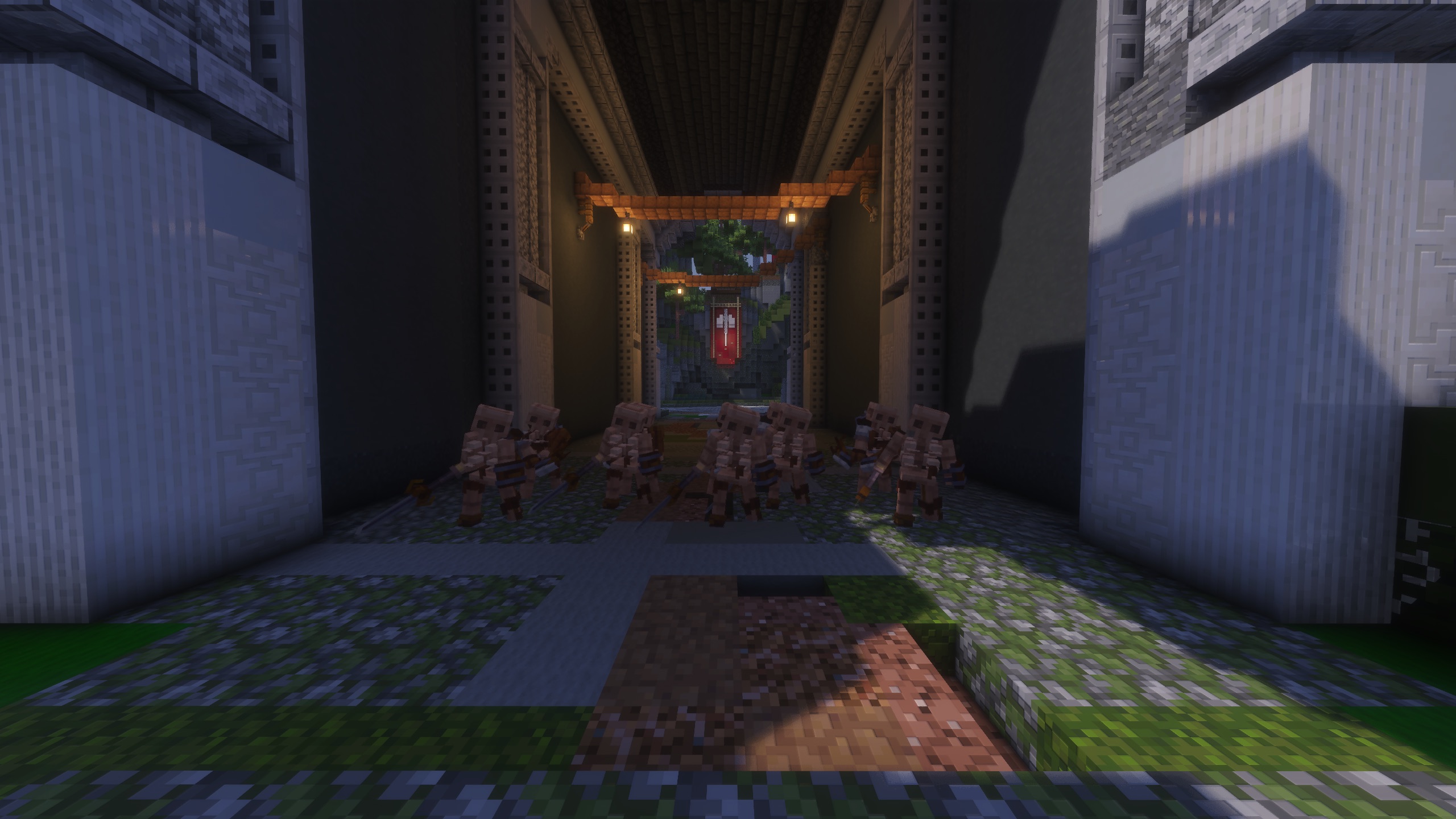 Easy Dungeon Wave 1 skeleton enemies inside the dungeon corridor