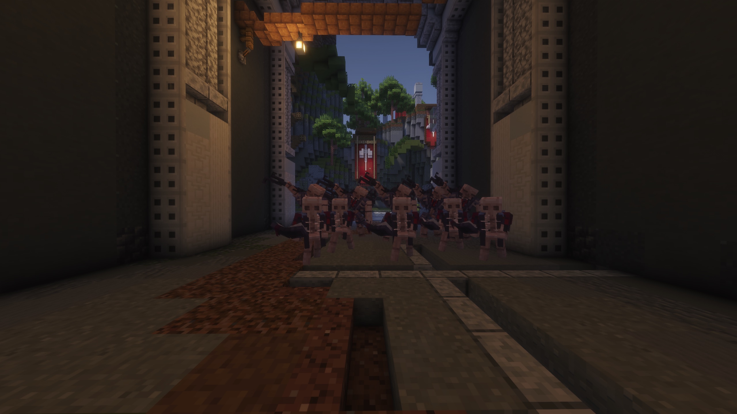Easy Dungeon Wave 2 enemies charging through the dungeon corridor