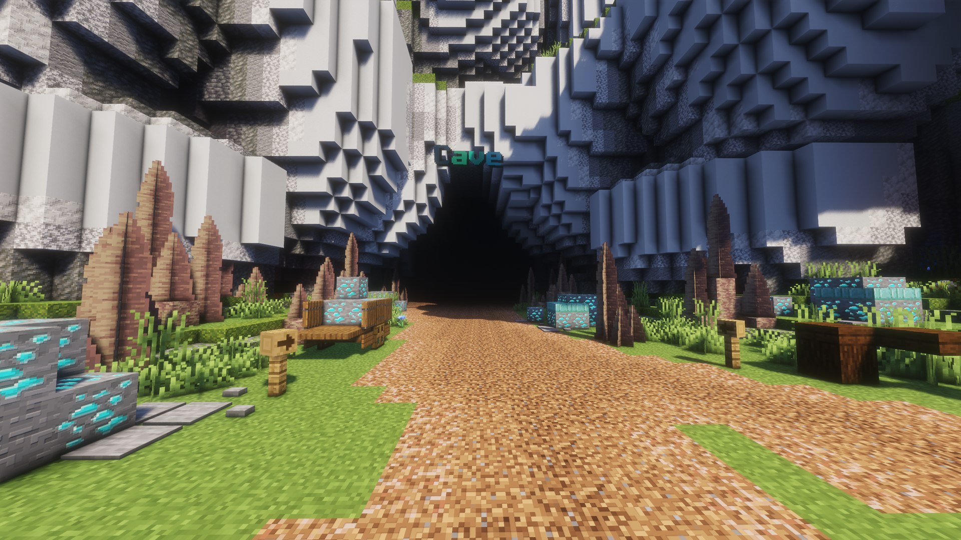 The Cave world entrance located on the left side of RageMines spawn