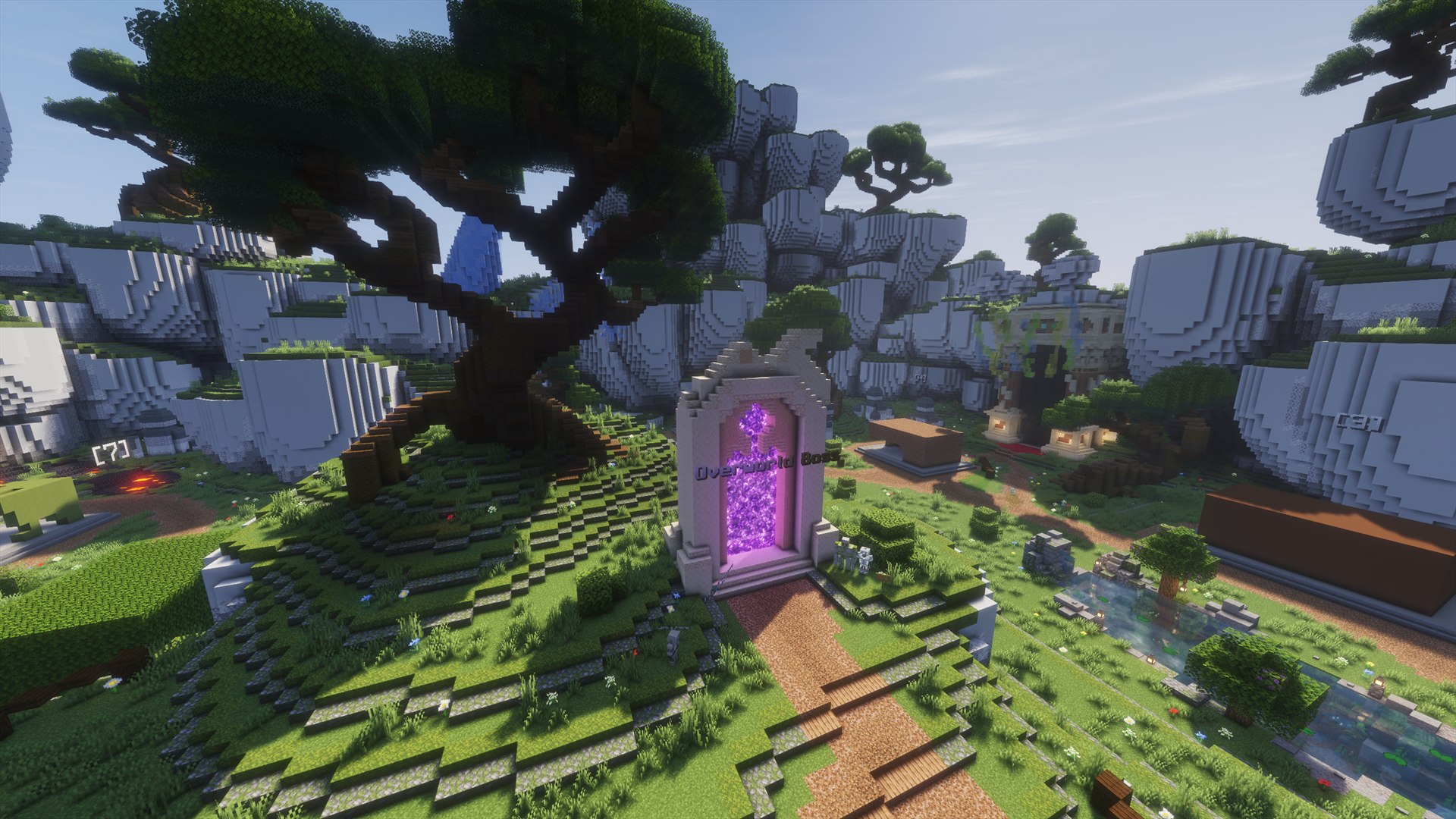 The Overworld boss portal in the middle of Overworld behind the wood mine