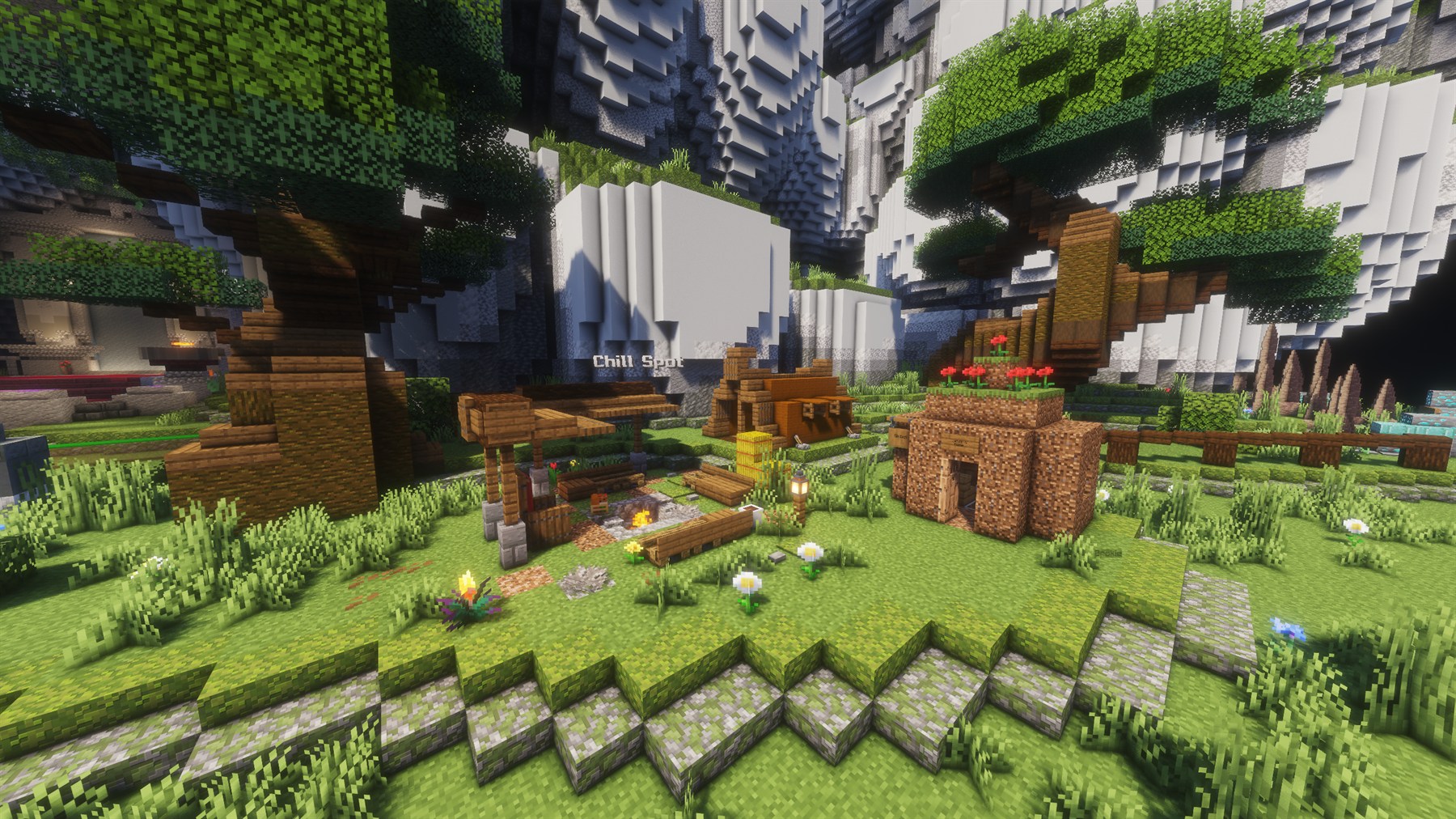 The Chill Spot area on the left side of Overworld Spawn.