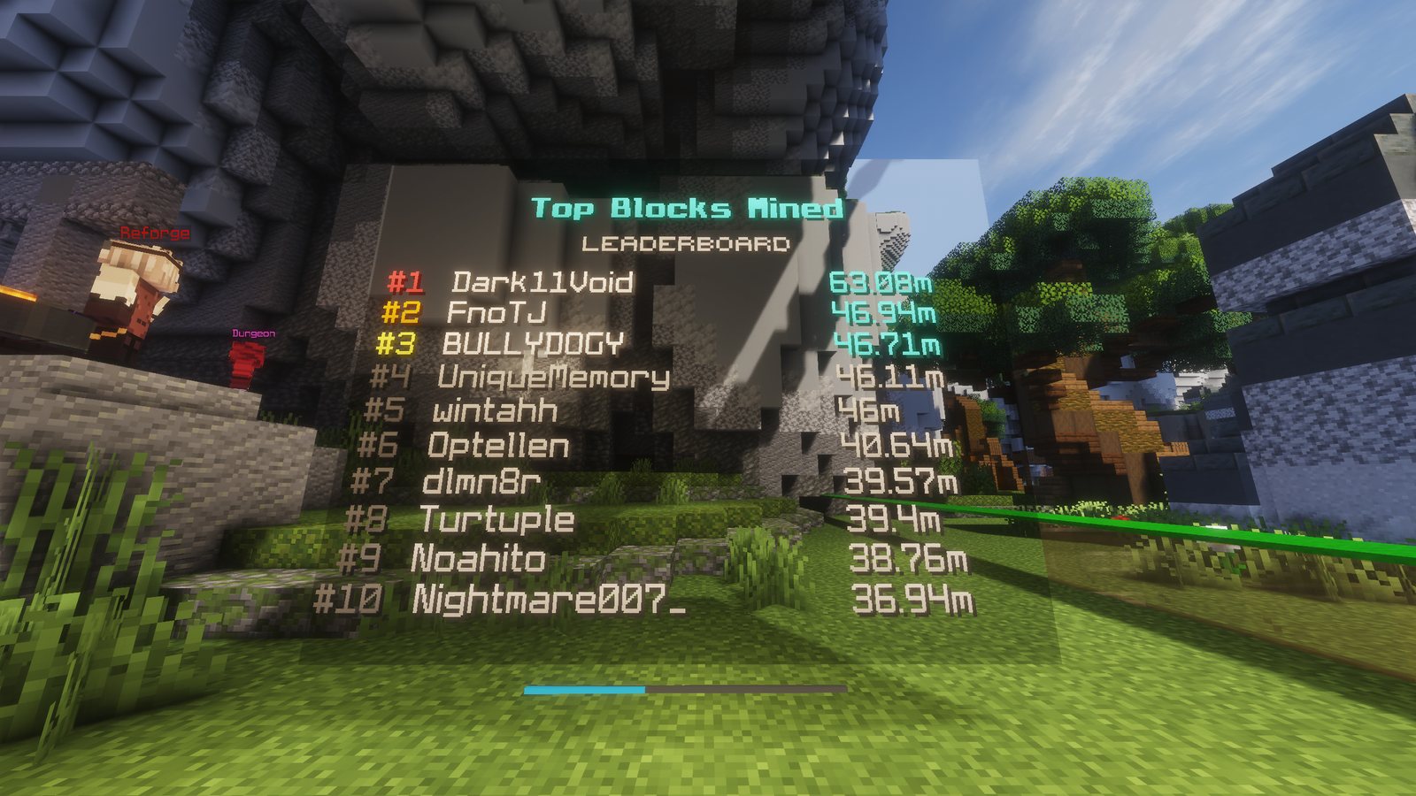 Left-side Overworld Spawn leaderboards before leaving the Spawn area.