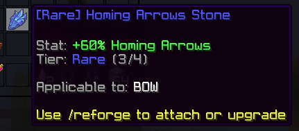 Rare Homing Arrows Stone tooltip showing +60% Homing Arrows and Bow applicability